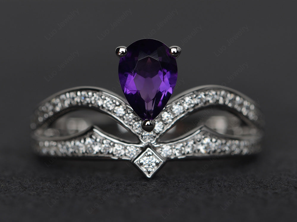 Amethyst Vintage Pear Shaped Engagement Ring - LUO Jewelry