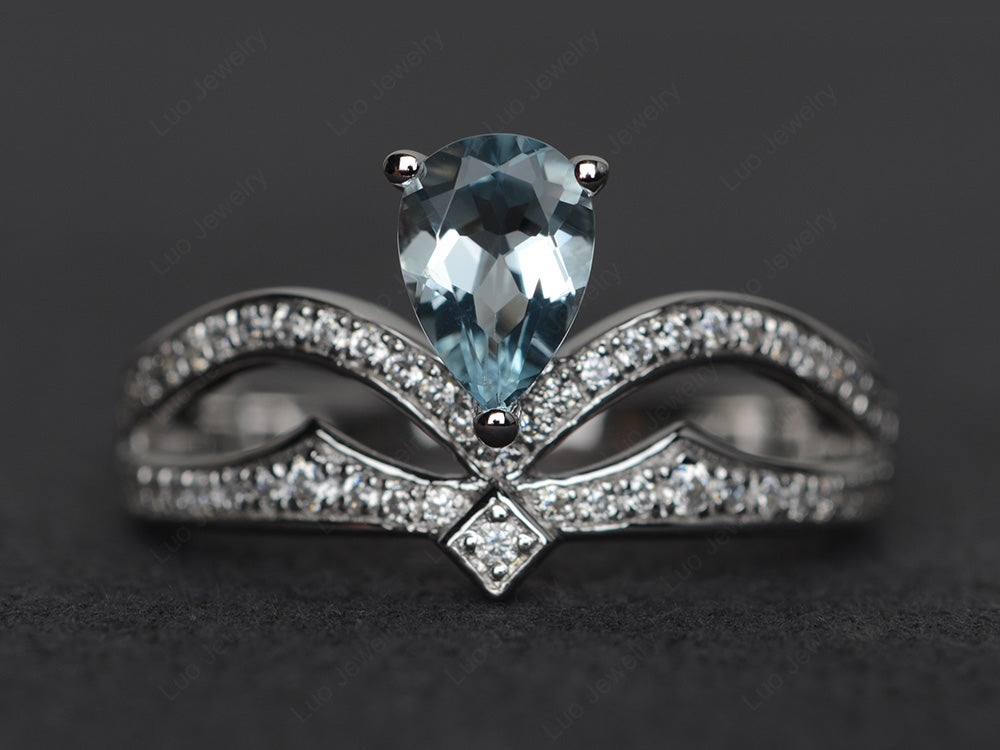 Aquamarine Vintage Pear Shaped Engagement Ring - LUO Jewelry