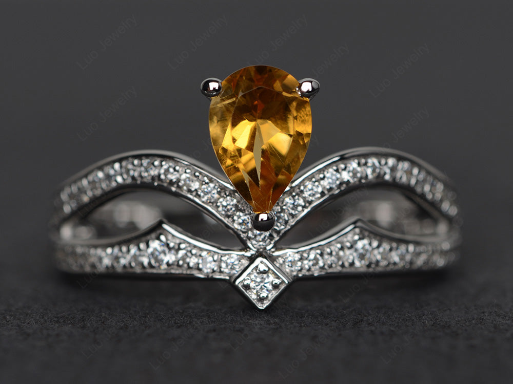 Citrine Vintage Pear Shaped Engagement Ring - LUO Jewelry