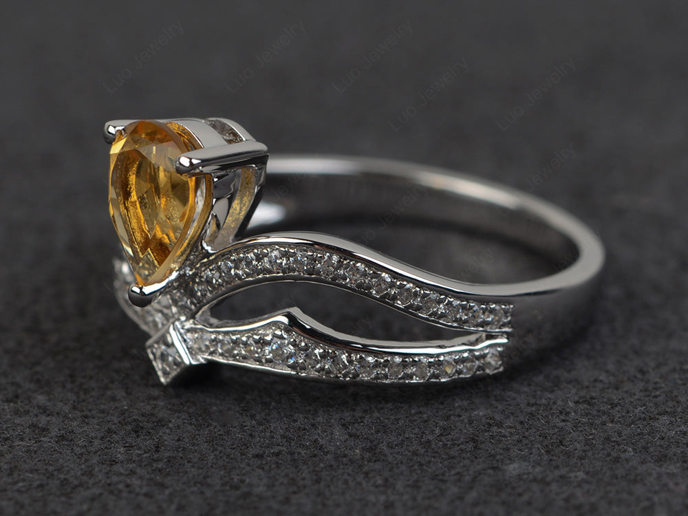 Citrine Vintage Pear Shaped Engagement Ring - LUO Jewelry