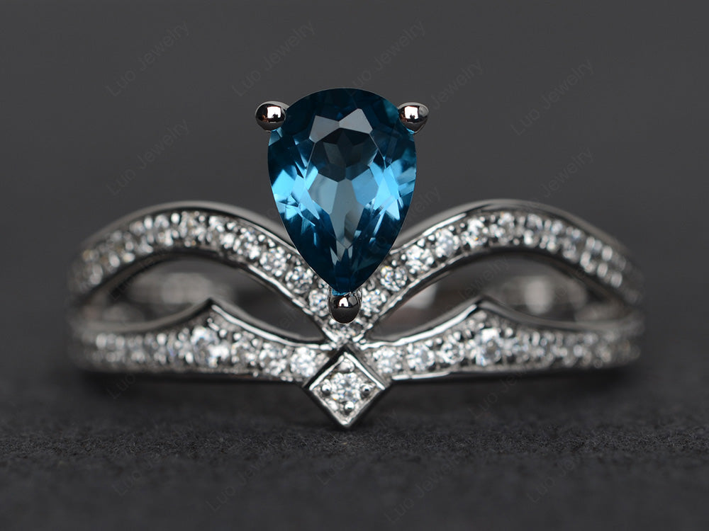 London Blue Topaz Vintage Pear Shaped Engagement Ring - LUO Jewelry