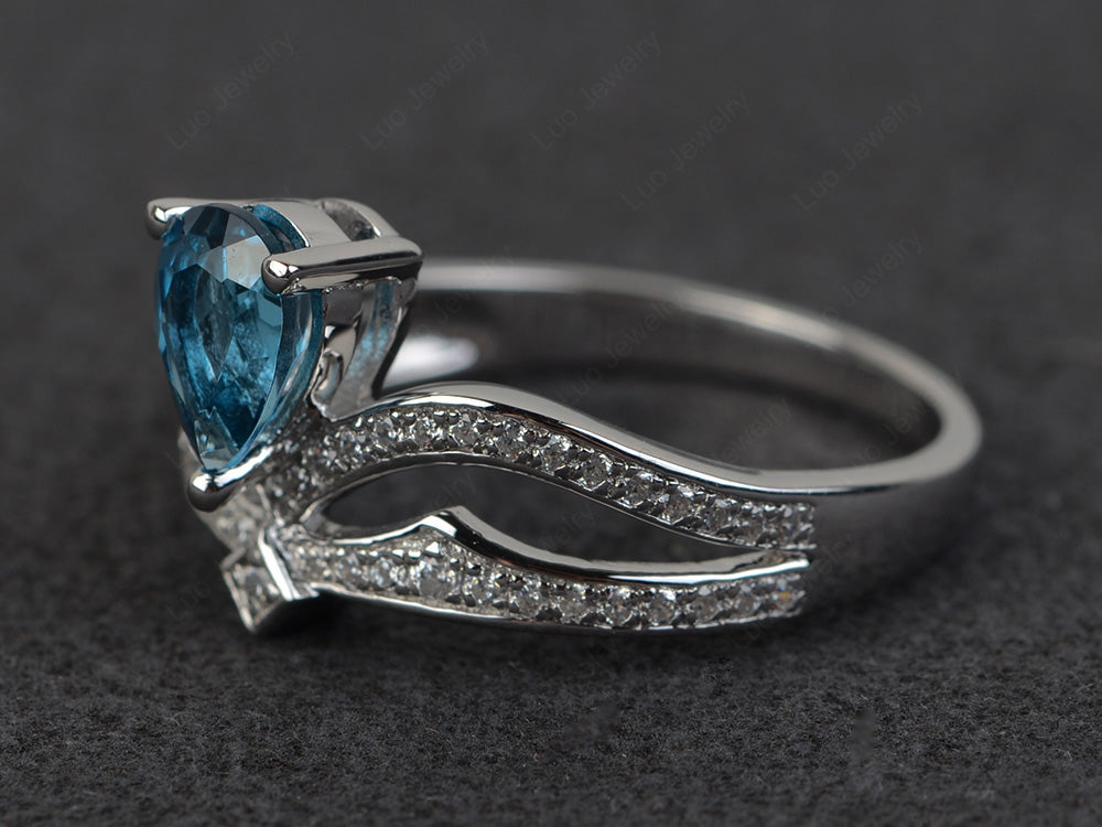 London Blue Topaz Vintage Pear Shaped Engagement Ring - LUO Jewelry