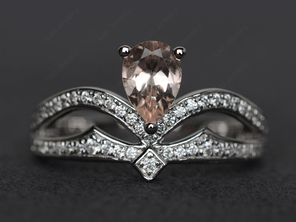 Morganite Vintage Pear Shaped Engagement Ring - LUO Jewelry