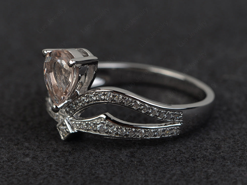 Morganite Vintage Pear Shaped Engagement Ring - LUO Jewelry