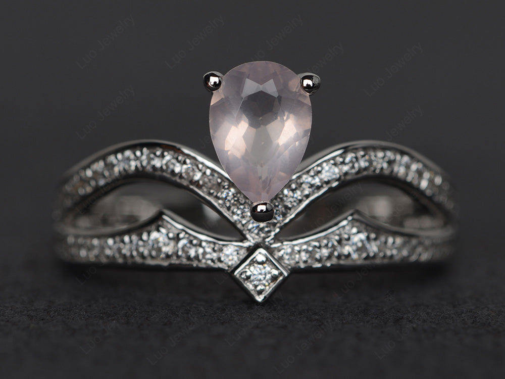 Rose Quartz Vintage Pear Shaped Engagement Ring - LUO Jewelry