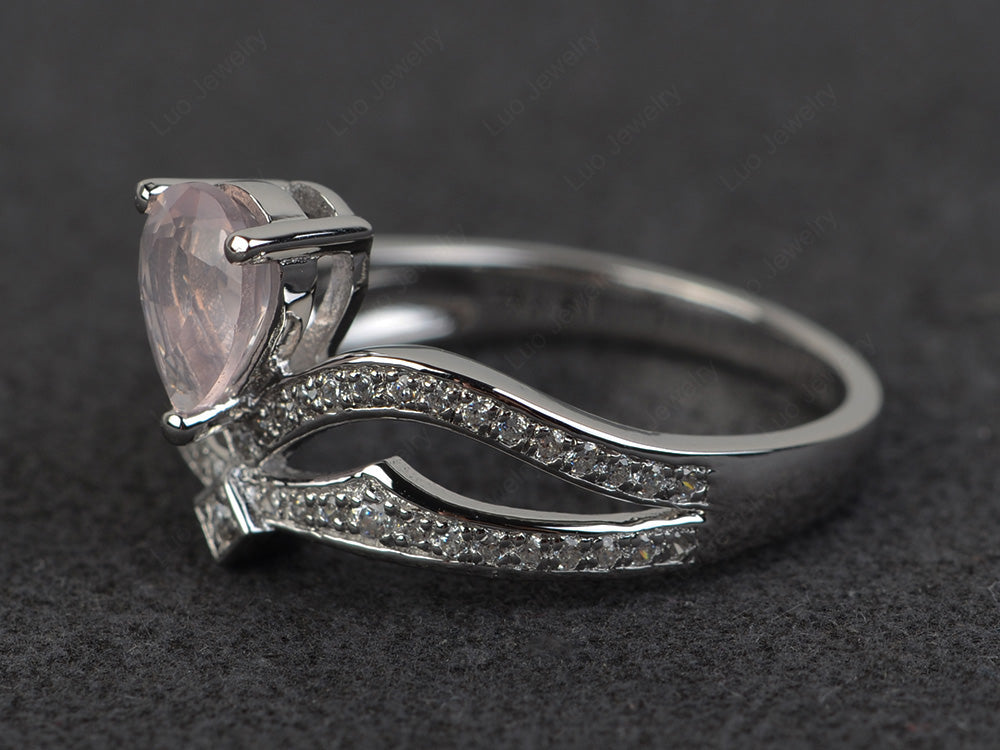 Rose Quartz Vintage Pear Shaped Engagement Ring - LUO Jewelry