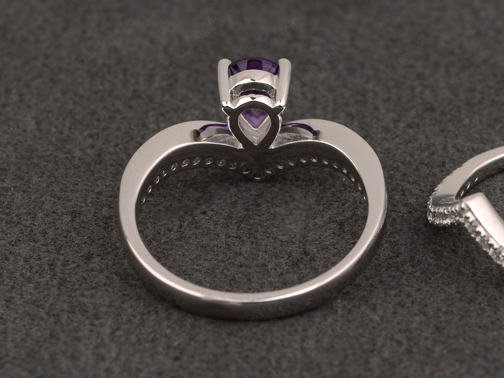 Pear Shaped Amethyst Bridal Set Ring Silver - LUO Jewelry