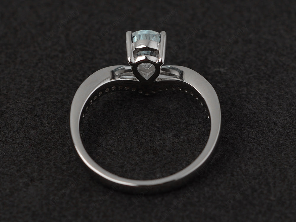 Pear Shaped Aquamarine Bridal Set Ring Silver - LUO Jewelry