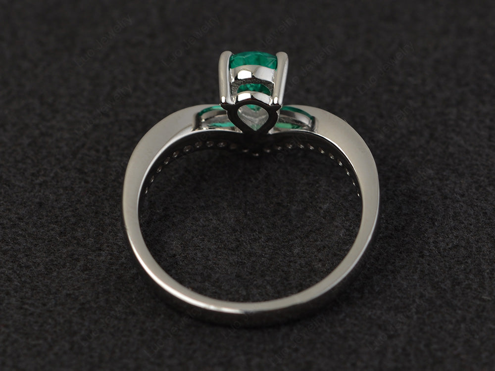 Pear Shaped Lab Emerald Bridal Set Ring Silver - LUO Jewelry