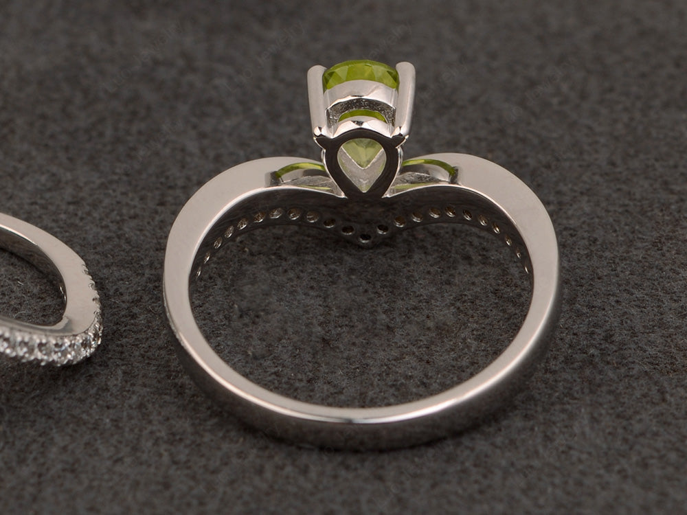 Pear Shaped Peridot Bridal Set Ring Silver - LUO Jewelry