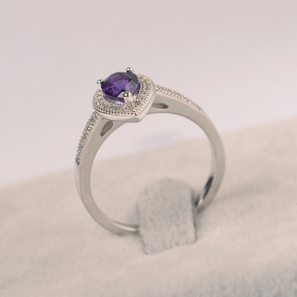 Pear Amethyst Halo Engagement Ring Art Deco - LUO Jewelry