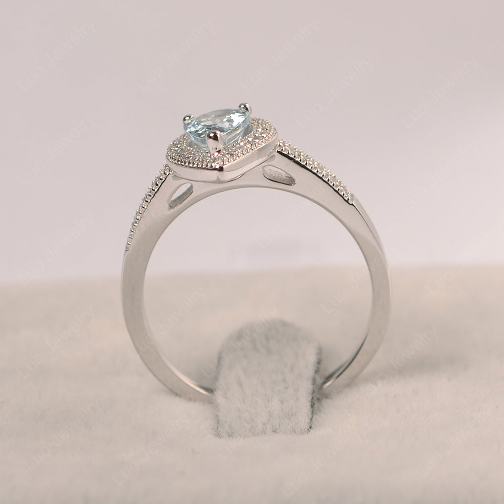 Pear Aquamarine Halo Engagement Ring Art Deco - LUO Jewelry