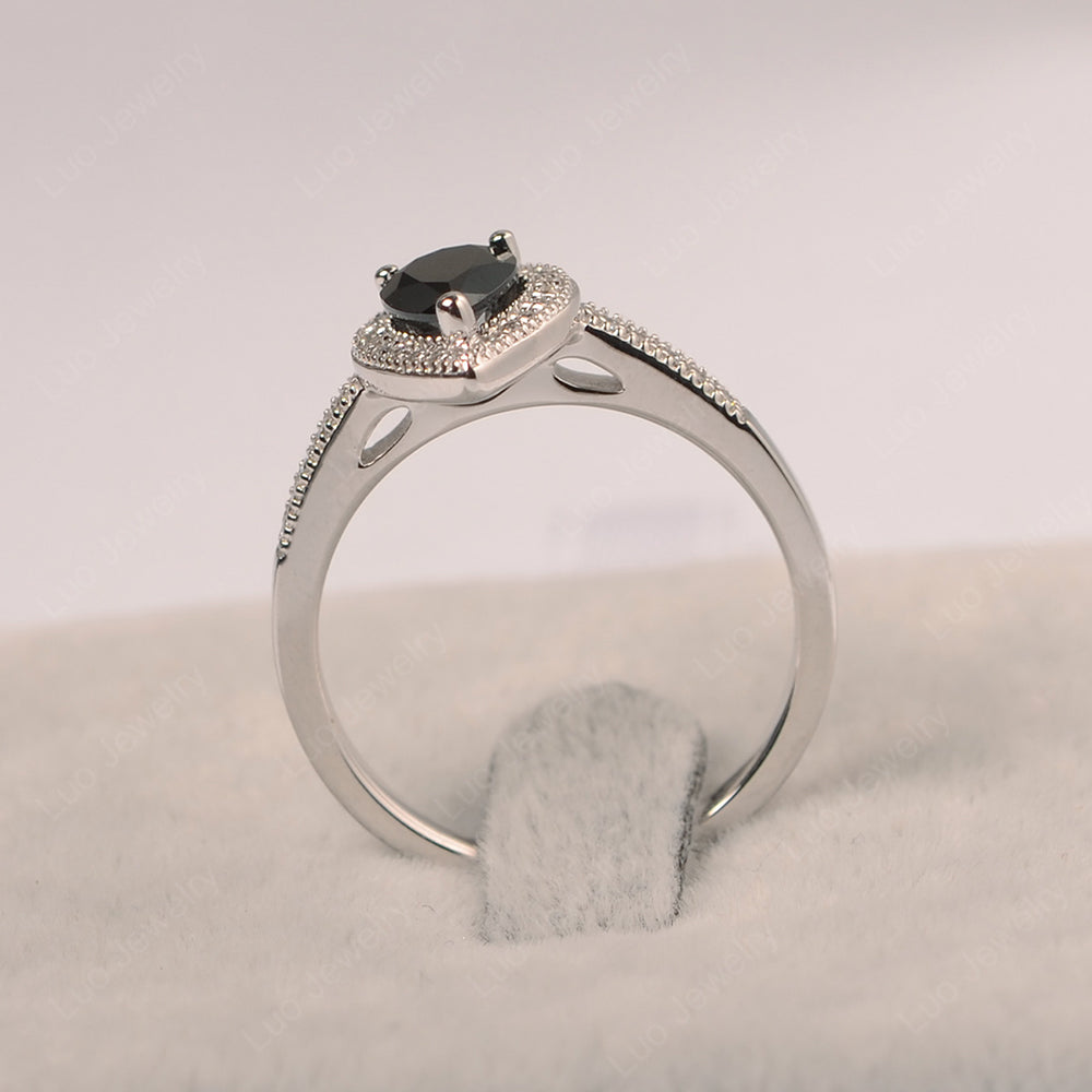 Pear Black Stone Halo Engagement Ring Art Deco - LUO Jewelry
