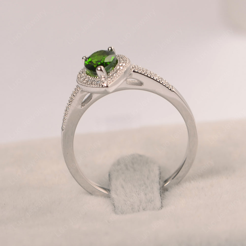 Pear Diopside Halo Engagement Ring Art Deco - LUO Jewelry