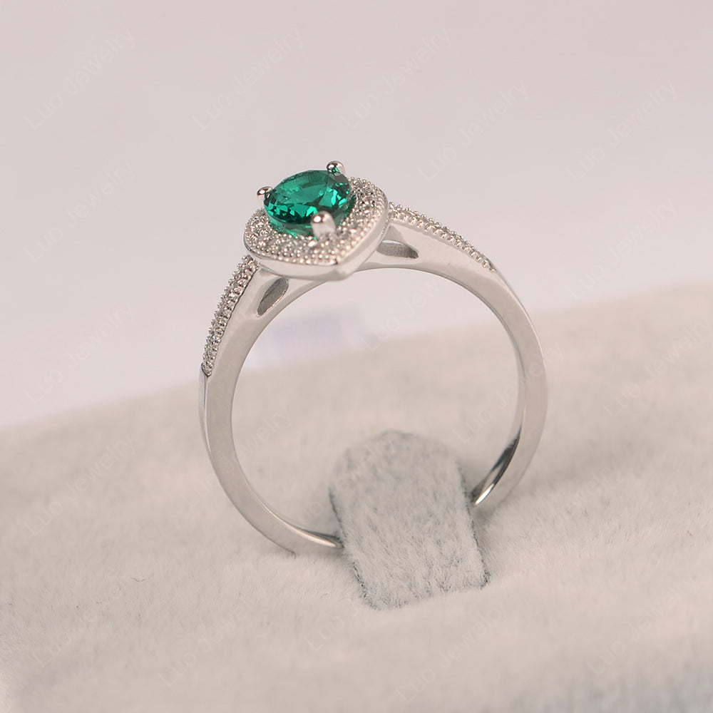 Pear Lab Emerald Halo Engagement Ring Art Deco - LUO Jewelry