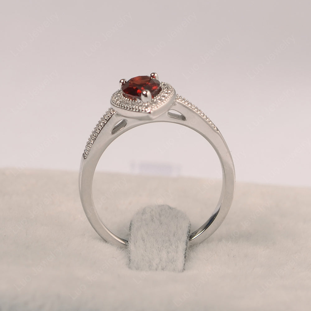 Pear Garnet Halo Engagement Ring Art Deco - LUO Jewelry