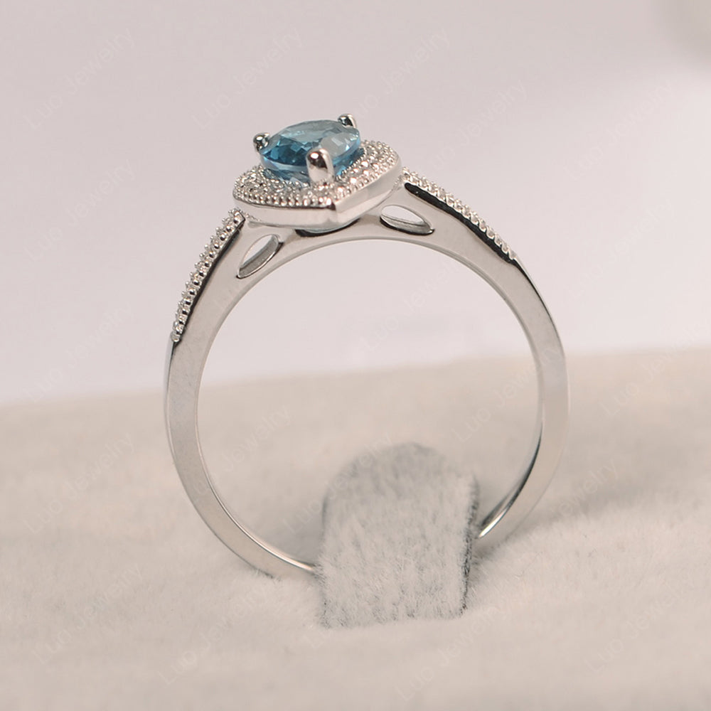 Pear London Blue Topaz Halo Engagement Ring Art Deco - LUO Jewelry