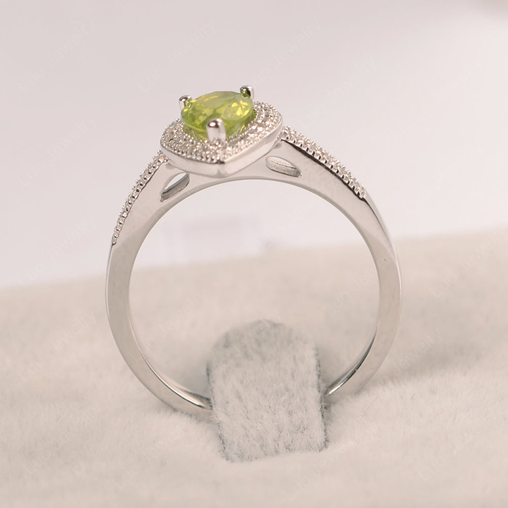 Pear Peridot Halo Engagement Ring Art Deco - LUO Jewelry