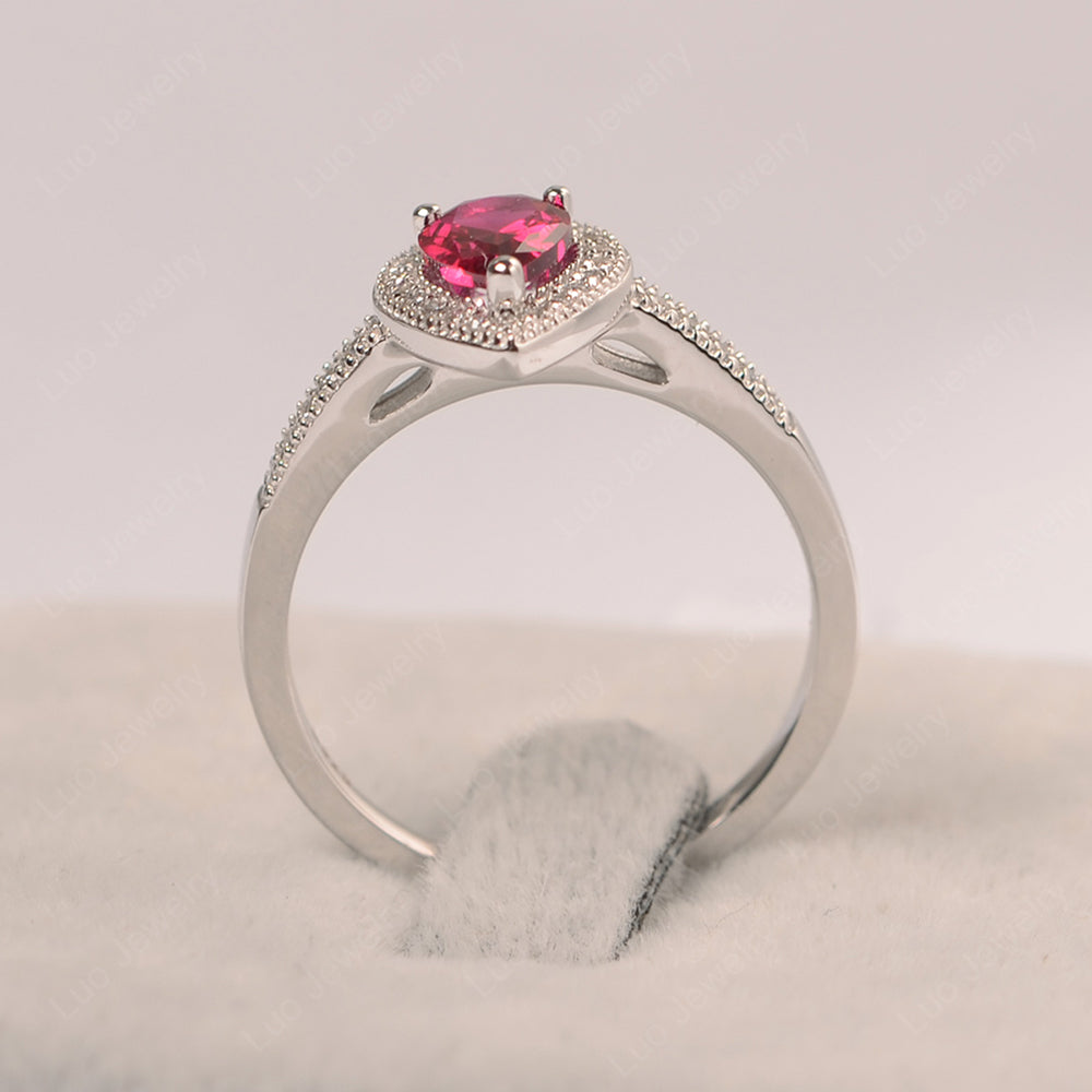 Pear Ruby Halo Engagement Ring Art Deco - LUO Jewelry