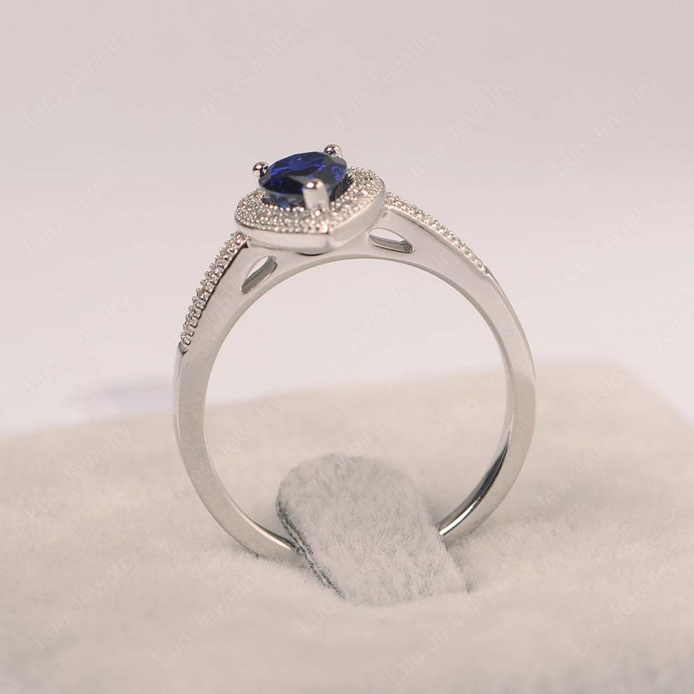 Pear Lab Sapphire Halo Engagement Ring Art Deco - LUO Jewelry