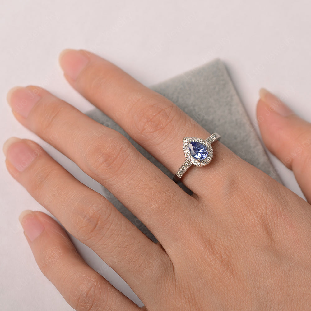 Pear Tanzanite Halo Engagement Ring Art Deco - LUO Jewelry