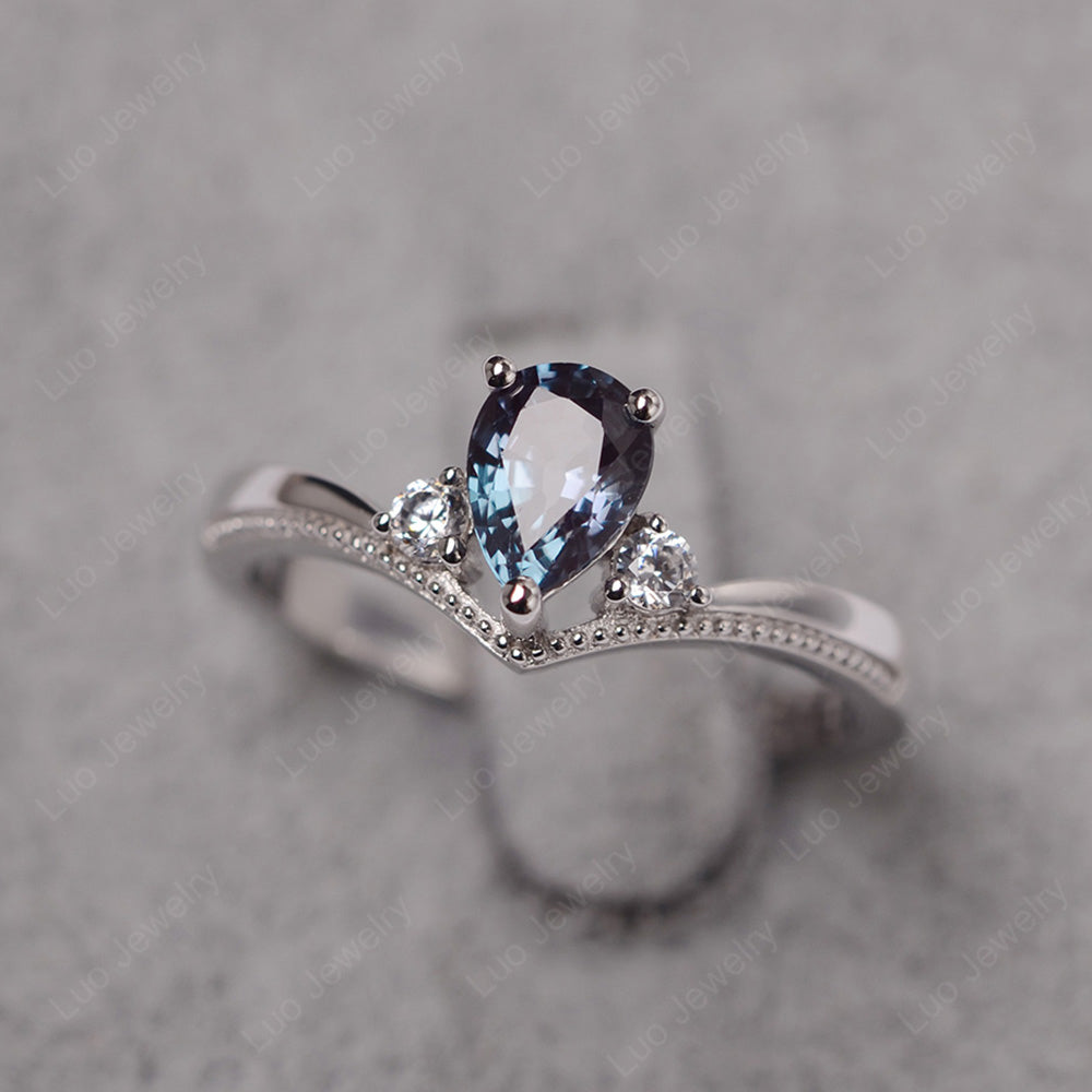Pear Alexandrite Engagement Ring White Gold - LUO Jewelry