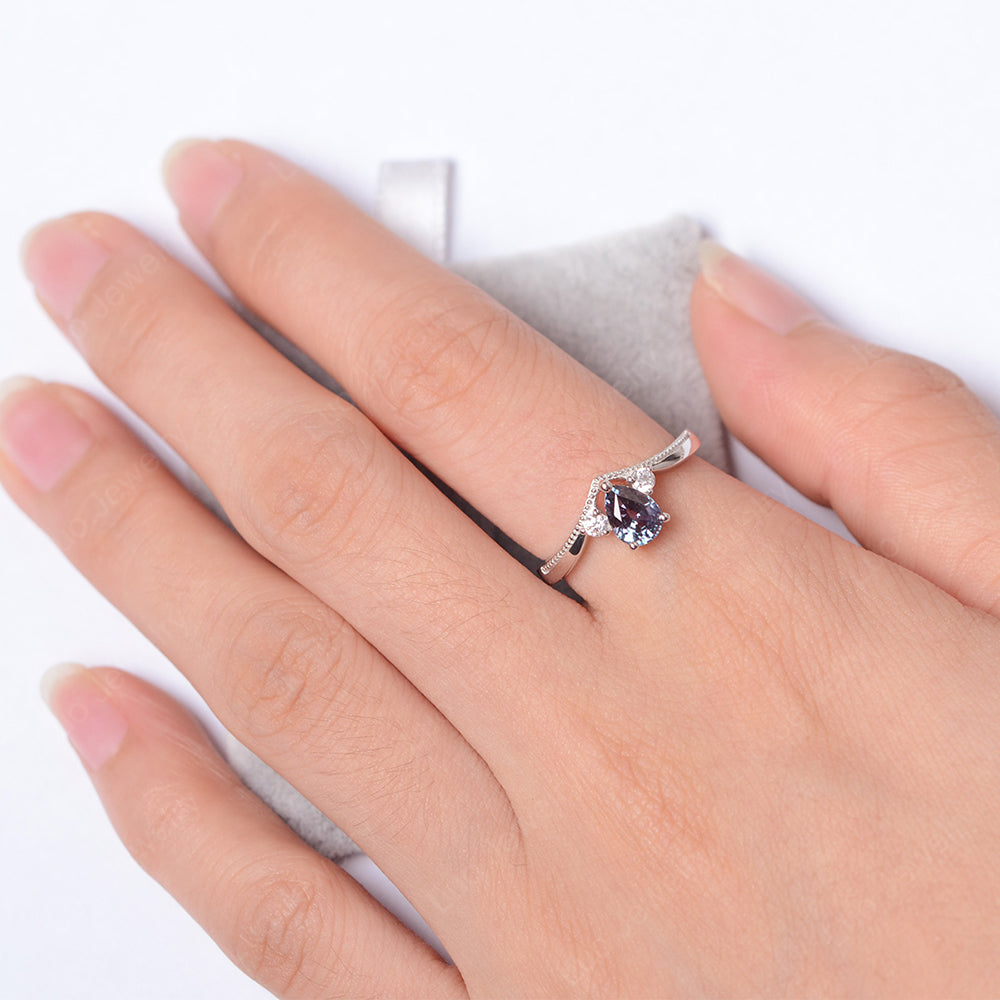 Pear Alexandrite Engagement Ring White Gold - LUO Jewelry