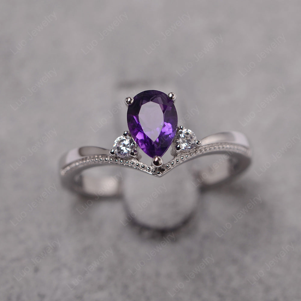 Pear Amethyst Engagement Ring White Gold - LUO Jewelry