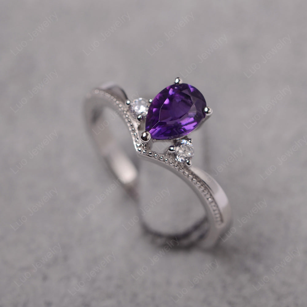 Pear Amethyst Engagement Ring White Gold - LUO Jewelry