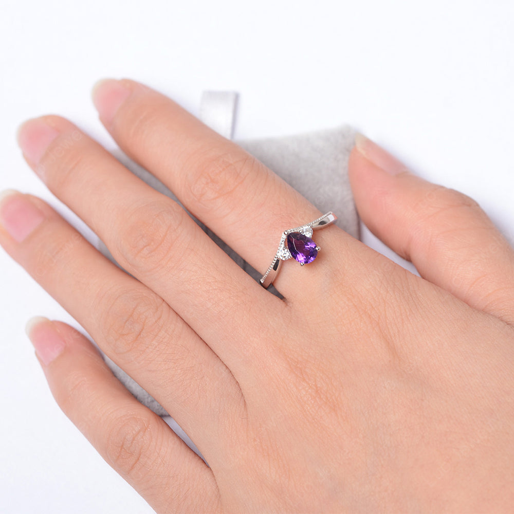 Pear Amethyst Engagement Ring White Gold - LUO Jewelry