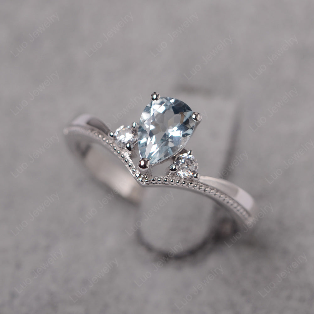 Pear Aquamarine Engagement Ring White Gold - LUO Jewelry