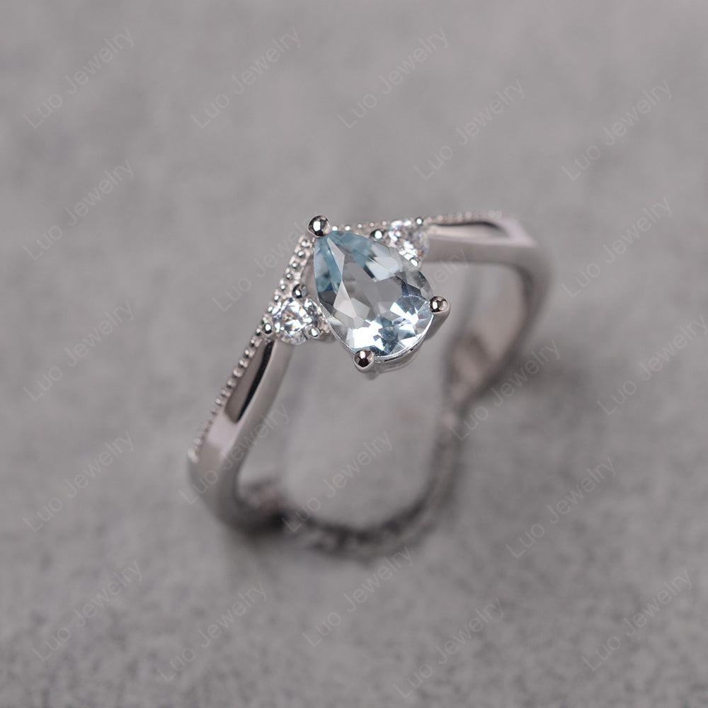 Pear Aquamarine Engagement Ring White Gold - LUO Jewelry