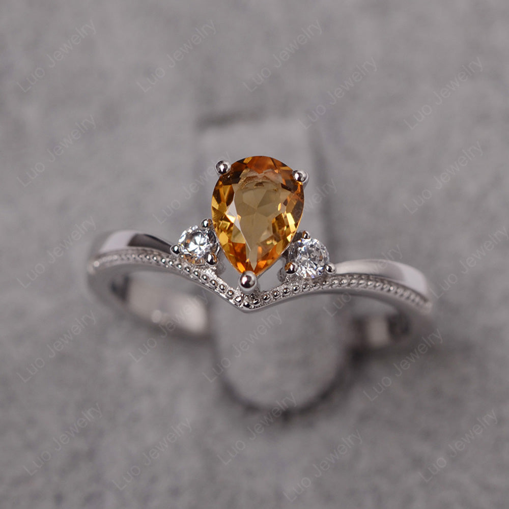Pear Citrine Engagement Ring White Gold - LUO Jewelry