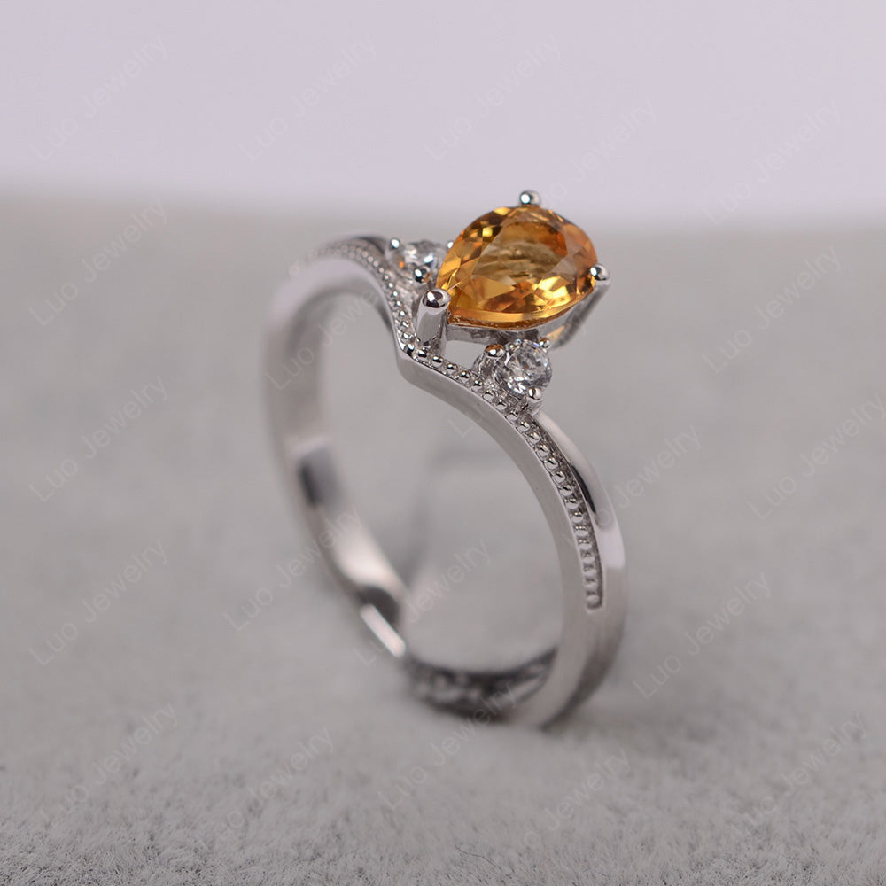 Pear Citrine Engagement Ring White Gold - LUO Jewelry