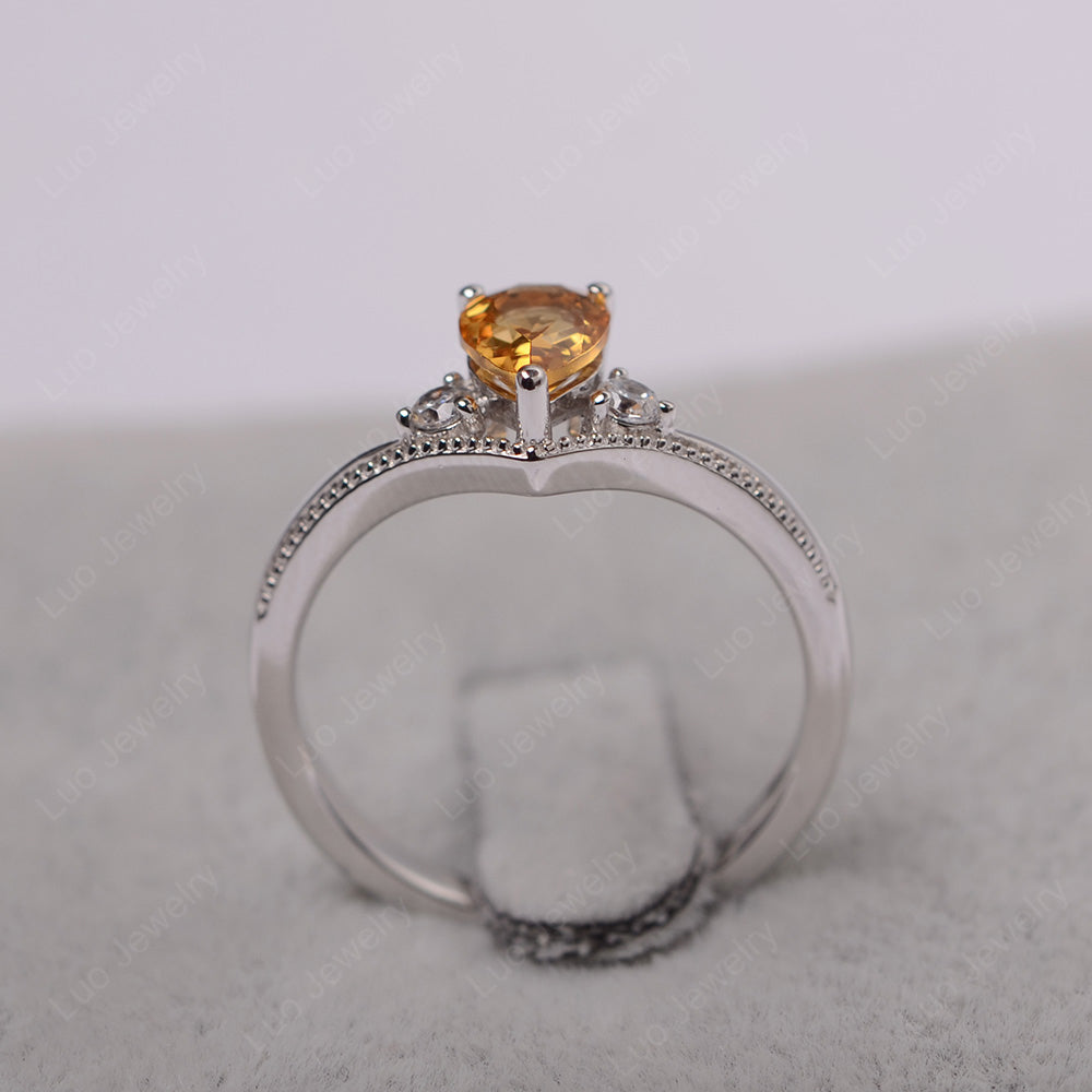 Pear Citrine Engagement Ring White Gold - LUO Jewelry