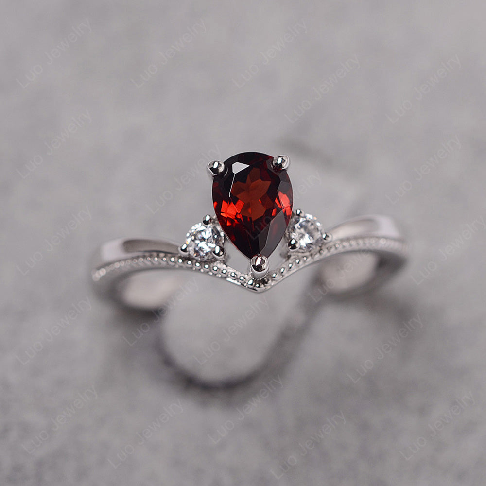 Pear Garnet Engagement Ring White Gold - LUO Jewelry
