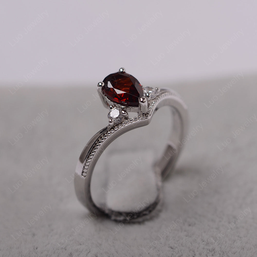 Pear Garnet Engagement Ring White Gold - LUO Jewelry