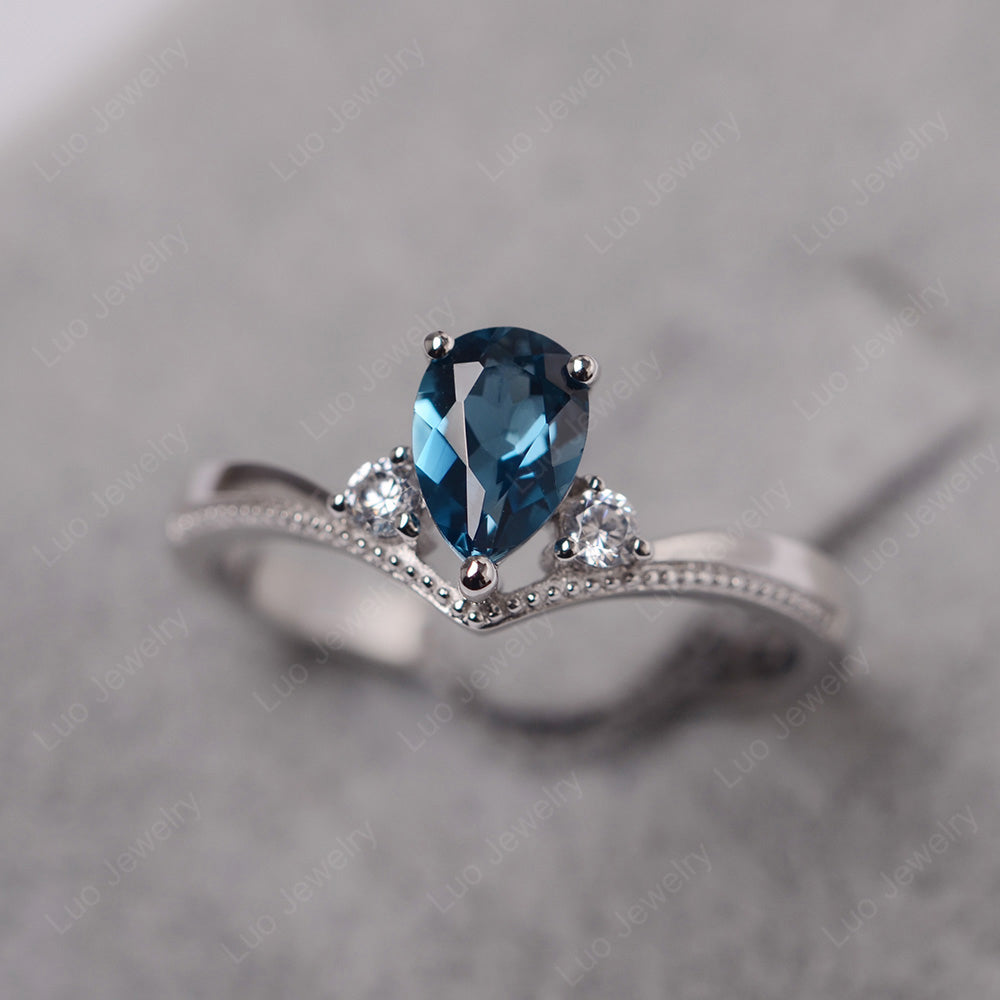 Pear London Blue Topaz Engagement Ring White Gold - LUO Jewelry