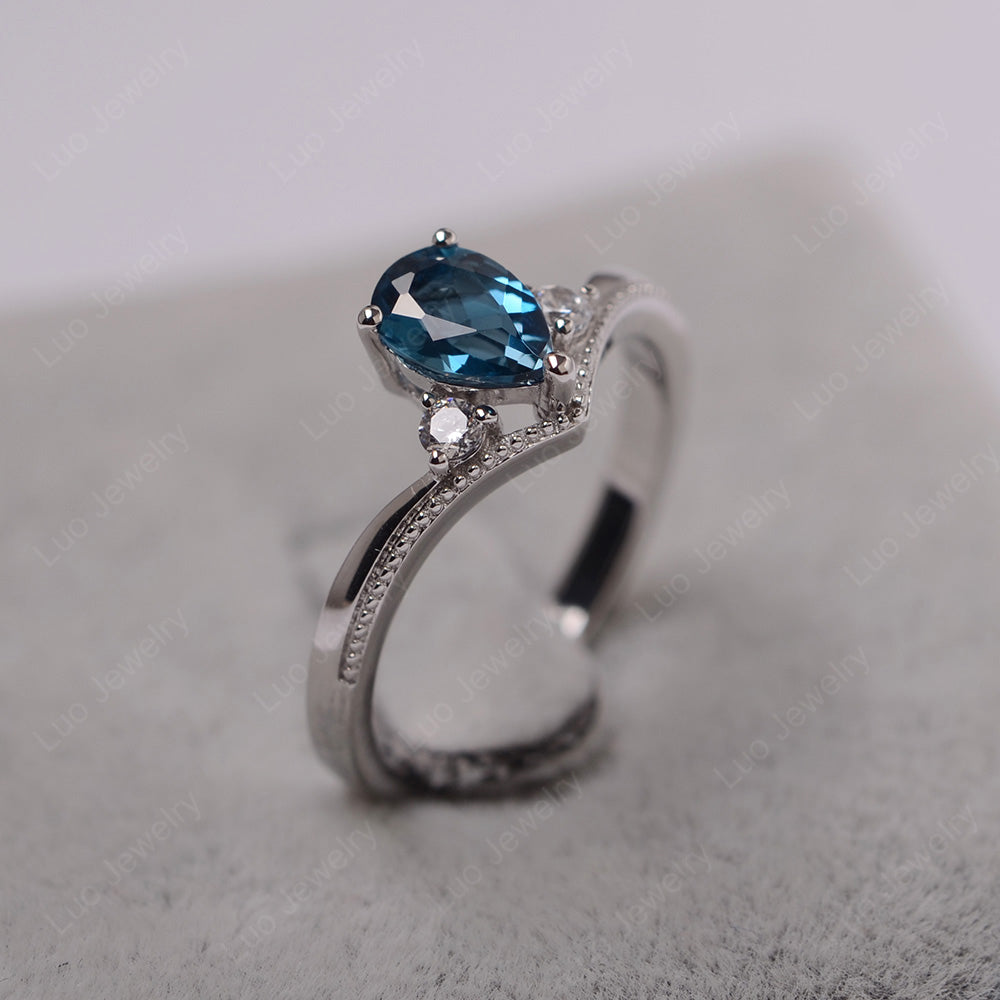 Pear London Blue Topaz Engagement Ring White Gold - LUO Jewelry