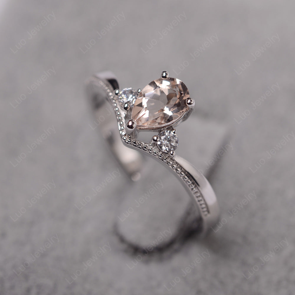 Pear Morganite Engagement Ring White Gold - LUO Jewelry