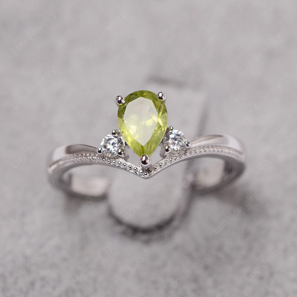 Pear Peridot Engagement Ring White Gold - LUO Jewelry