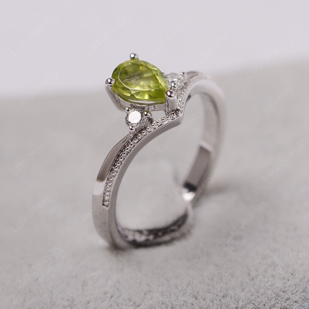 Pear Peridot Engagement Ring White Gold - LUO Jewelry