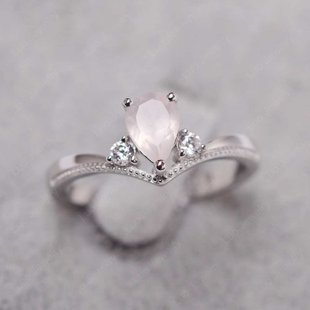 Pear Rose Quartz Engagement Ring White Gold - LUO Jewelry