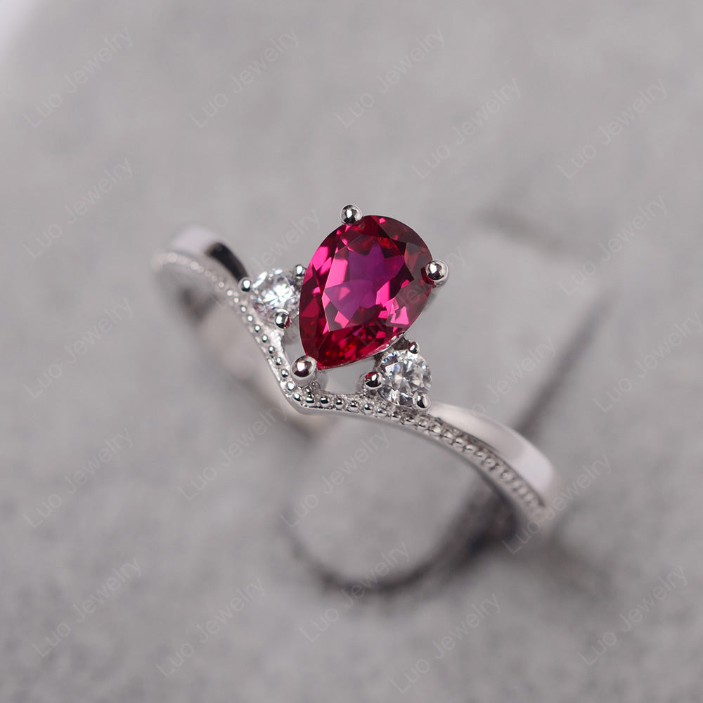 Pear Ruby Engagement Ring White Gold - LUO Jewelry