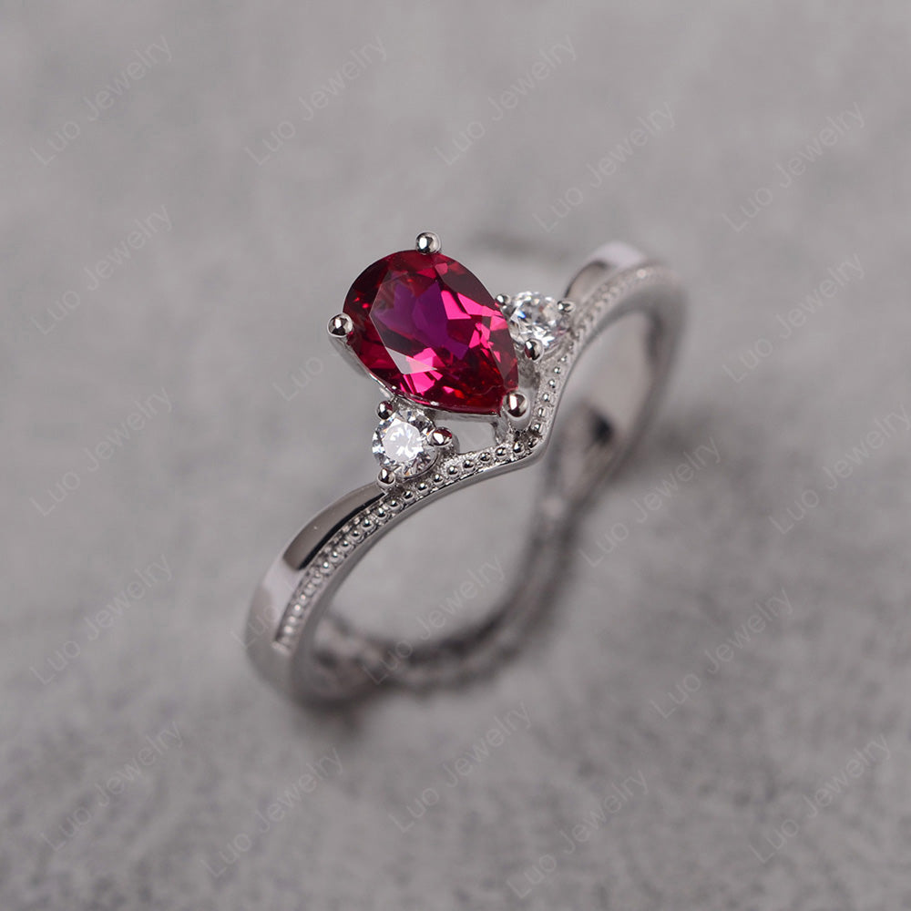 Pear Ruby Engagement Ring White Gold - LUO Jewelry