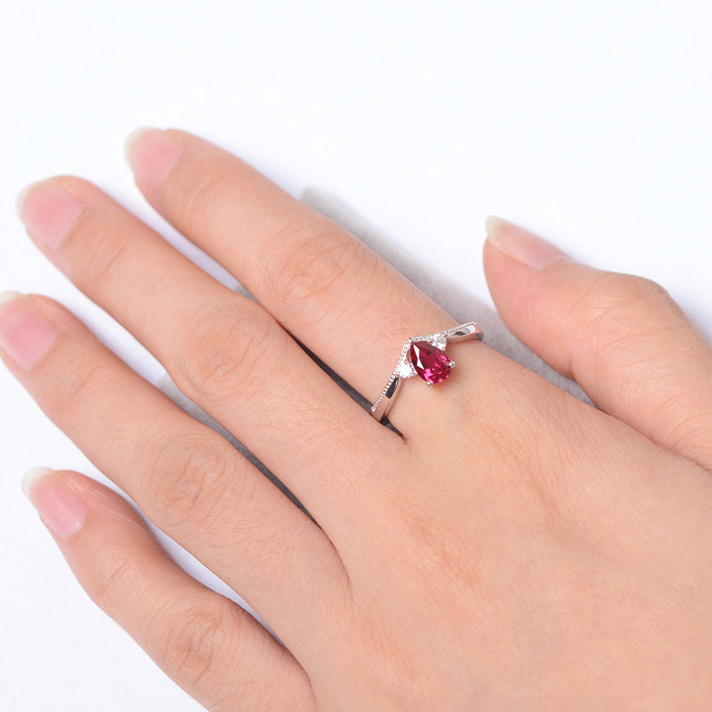 Pear Ruby Engagement Ring White Gold - LUO Jewelry