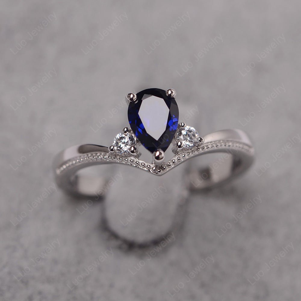 Pear Lab Sapphire Engagement Ring White Gold - LUO Jewelry