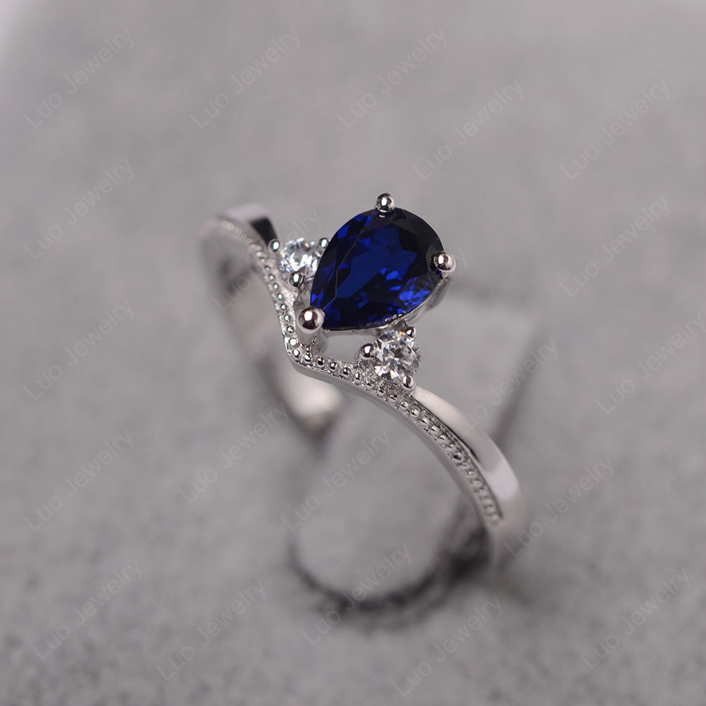 Pear Lab Sapphire Engagement Ring White Gold - LUO Jewelry