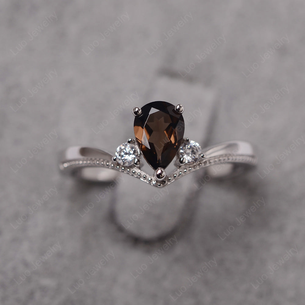 Pear Smoky Quartz  Engagement Ring White Gold - LUO Jewelry