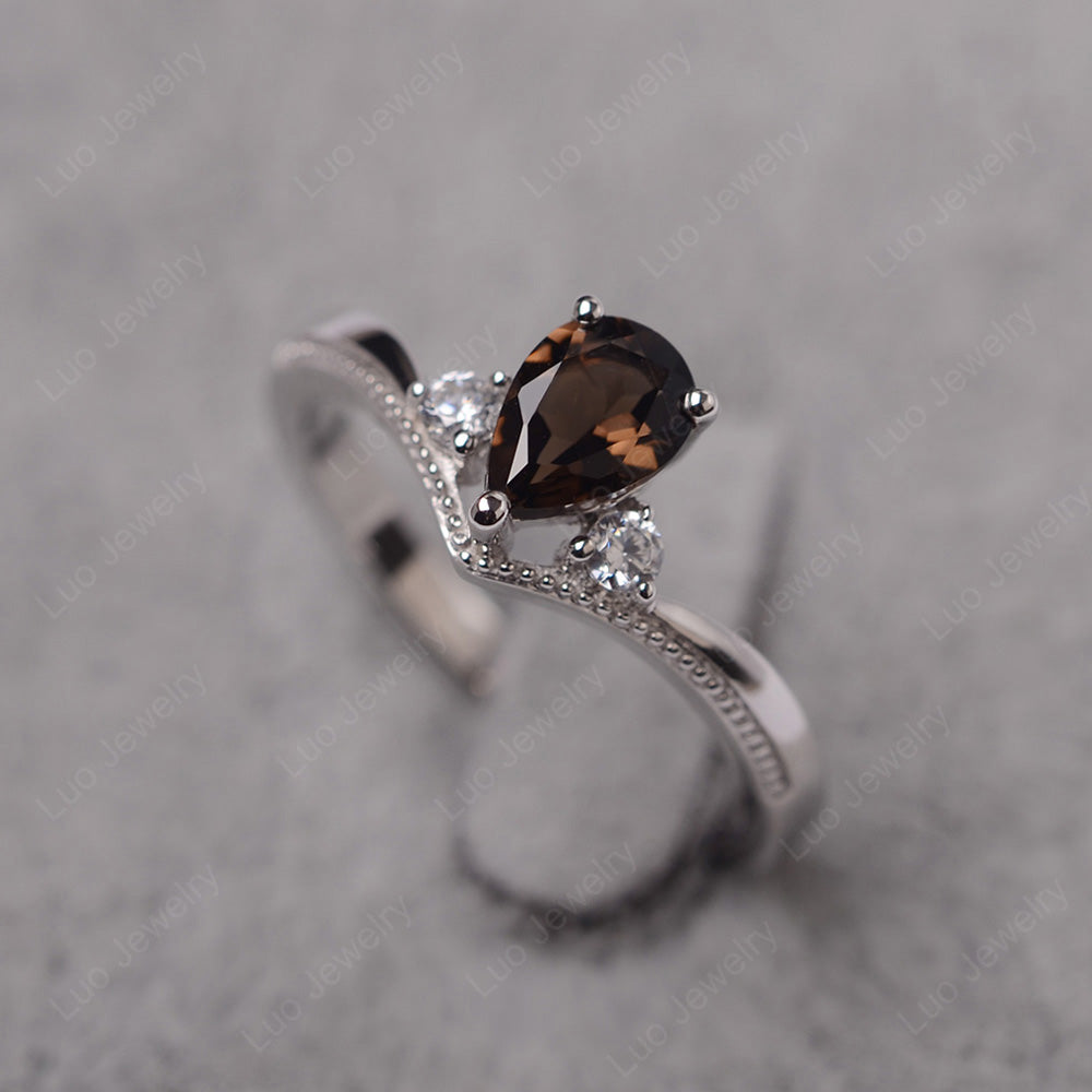 Pear Smoky Quartz  Engagement Ring White Gold - LUO Jewelry